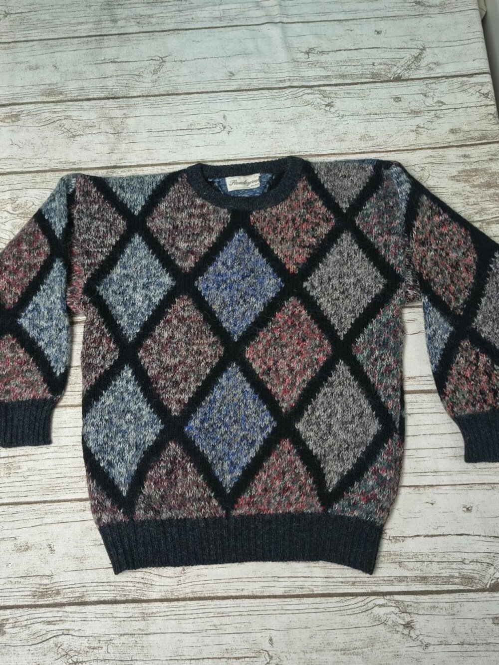 Vintage Rendezvous Multi Color Argyle Pattern Sweater Size 54 (Runs Small)